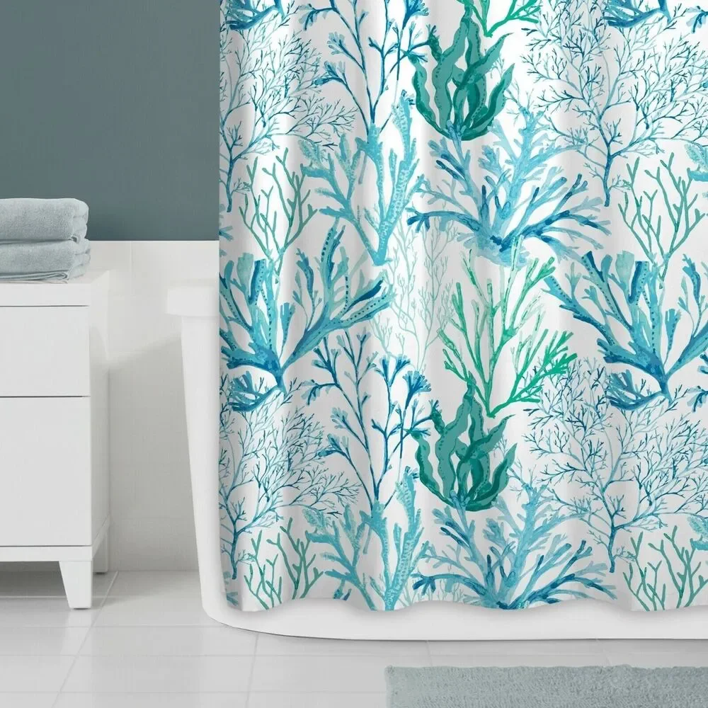 Zenna Coral Dream Shower Curtain Blue Green White Polyester 70 x 72-in Bath Gift